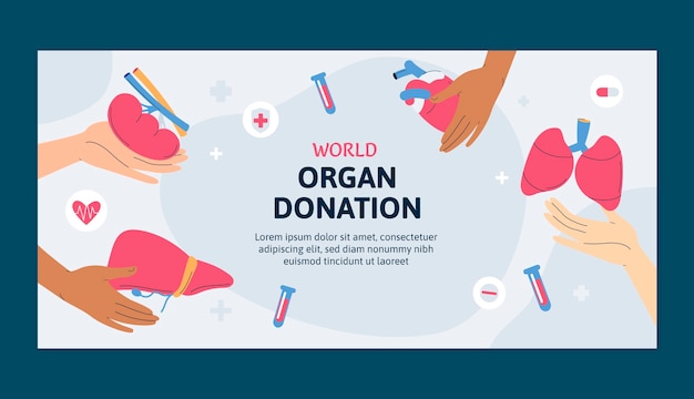 Modello di banner orizzontale piatto per la giornata mondiale della donazione di organi