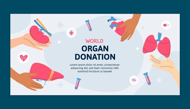 Modello di banner orizzontale piatto per la giornata mondiale della donazione di organi
