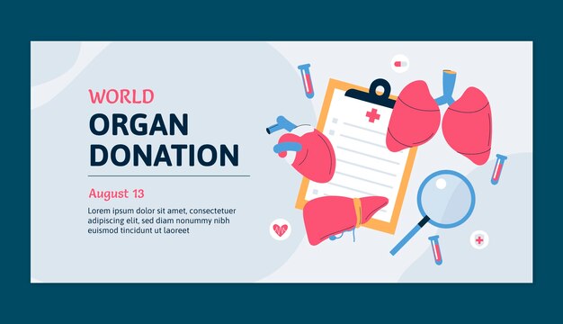 Modello di banner orizzontale piatto per la giornata mondiale della donazione di organi