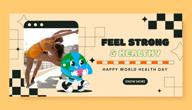Modello di banner orizzontale piatto per la giornata mondiale della salute