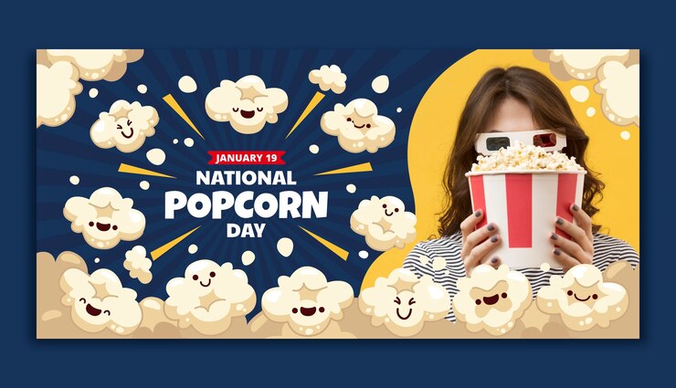 Vettore gratuito modello di banner orizzontale piatto per la giornata nazionale del popcorn