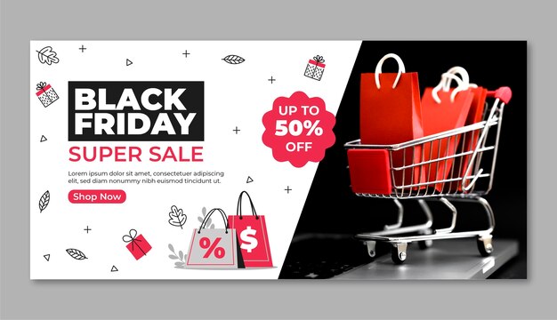 Modello di banner orizzontale piatto per la vendita del black friday