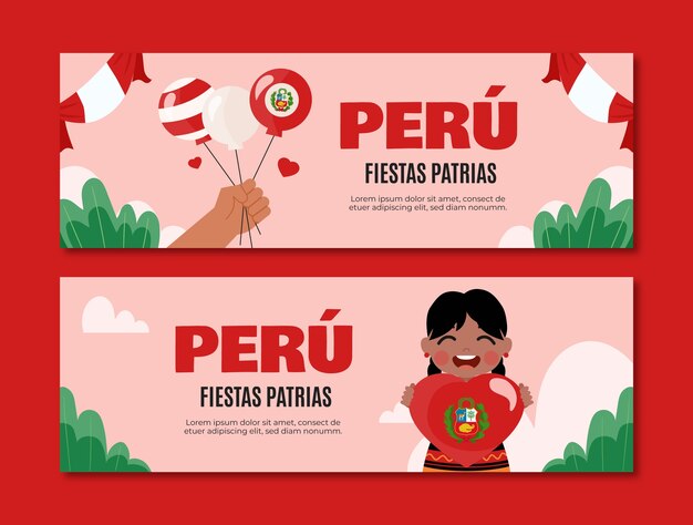 Modello di banner orizzontale piatto per le celebrazioni delle feste peruviane patrias