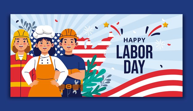 Modello di banner orizzontale piatto per noi celebrazione della festa del lavoro