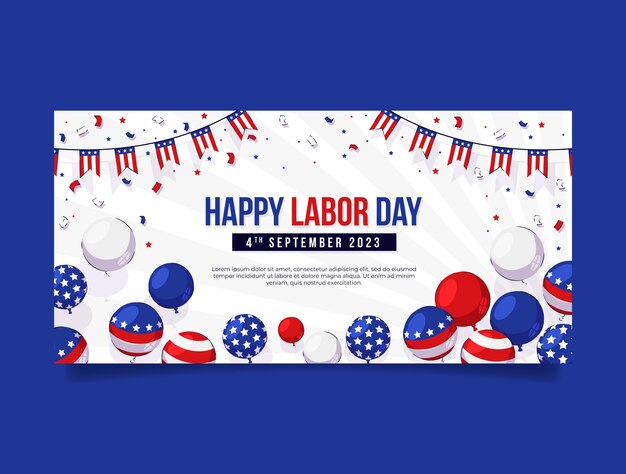 Modello di banner orizzontale piatto per noi celebrazione della festa del lavoro