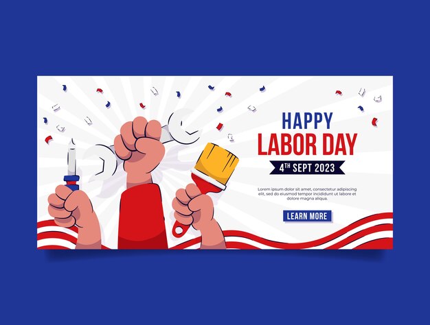 Modello di banner orizzontale piatto per noi celebrazione della festa del lavoro