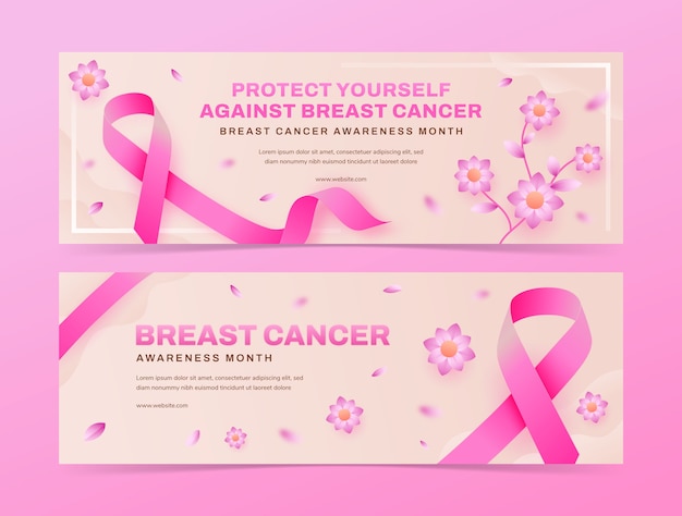 Modello di banner orizzontale realistico per il mese della consapevolezza del cancro al seno