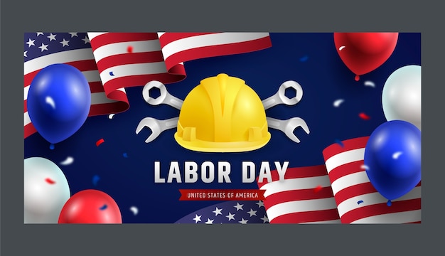 Modello di banner orizzontale realistico per la celebrazione della festa del lavoro