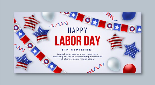 Modello di banner orizzontale realistico per la celebrazione della festa del lavoro
