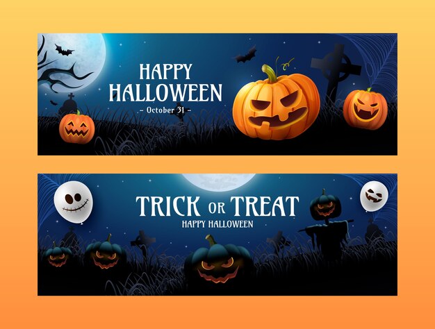 Modello di banner orizzontale realistico per la celebrazione della stagione di halloween