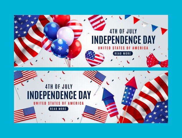 Modello di banner orizzontale realistico per la celebrazione delle vacanze del 4 luglio americano