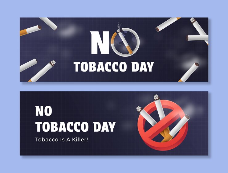 Vettore gratuito modello di banner orizzontale realistico senza giorno del tabacco