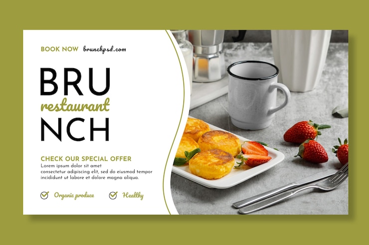 Vettore gratuito modello di banner orizzontale ristorante brunch