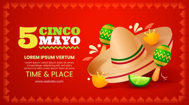 Modello di banner orizzontale sfumato cinco de mayo