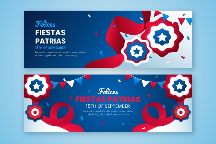 Vettore gratuito modello di banner orizzontale sfumato per fiestas patrias cile