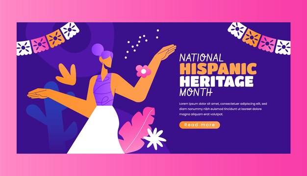 Modello di banner orizzontale sfumato per il mese del patrimonio ispanico nazionale