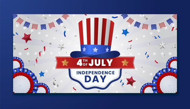 Modello di banner orizzontale sfumato per la celebrazione del 4 luglio americano