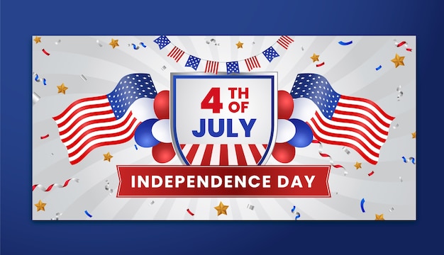 Modello di banner orizzontale sfumato per la celebrazione del 4 luglio americano