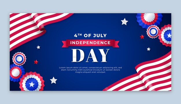 Modello di banner orizzontale sfumato per la celebrazione del 4 luglio americano