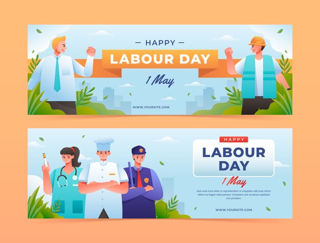 Modello di banner orizzontale sfumato per la celebrazione della festa del lavoro