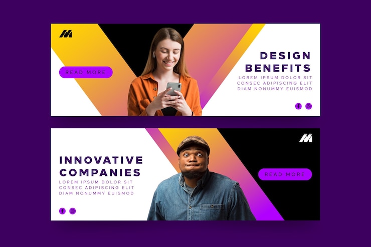 Vettore gratuito modello di banner orizzontali per aziende innovative