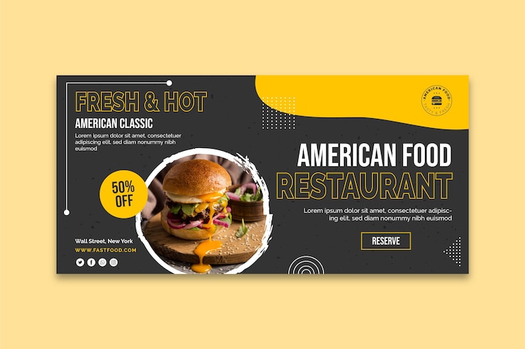Vettore gratuito modello di banner per cibo americano