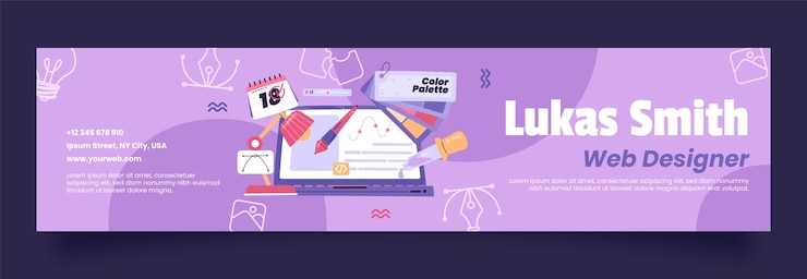 Vettore gratuito modello di banner piatto linkedin per web designer
