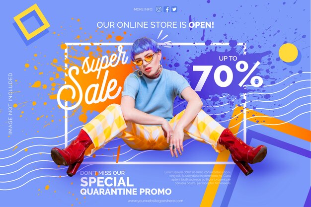 Modello di banner promozionale di quarantena del negozio online