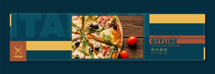 Vettore gratuito modello di banner twitch per ristorante tradizionale italiano