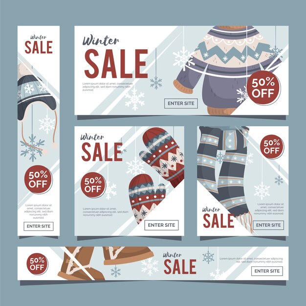 Modello di banner vendita inverno design piatto