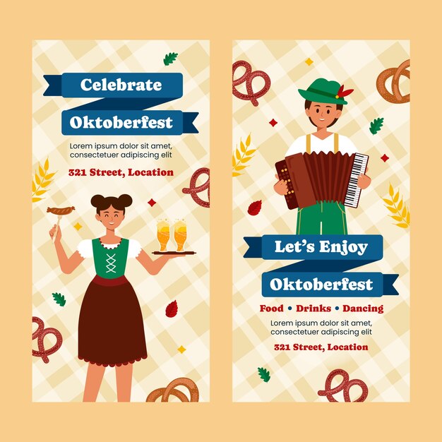 Modello di banner verticale piatto per la celebrazione del festival della birra oktoberfest