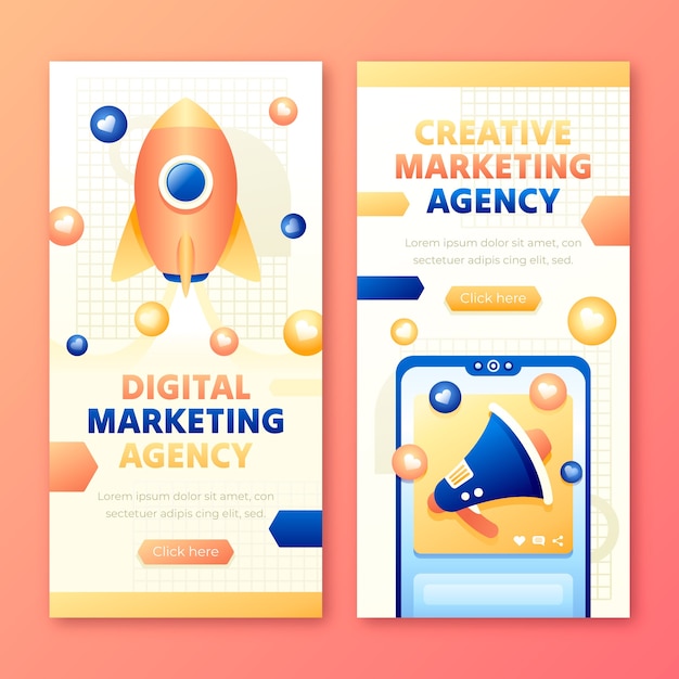 Modello di banner verticale sfumato per agenzia di marketing