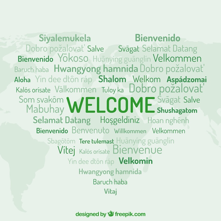Vettore gratuito modello di benvenuto in diverse lingue