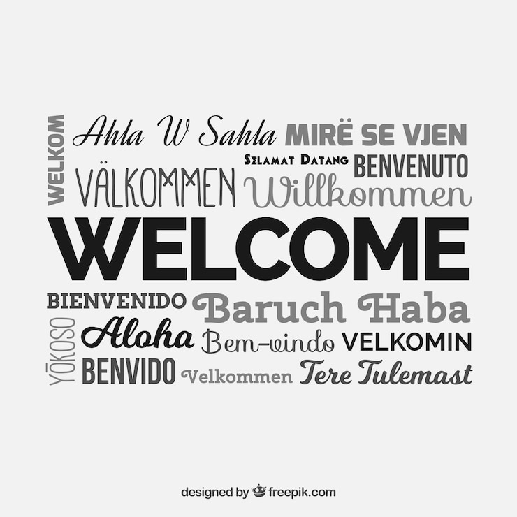 Vettore gratuito modello di benvenuto in diverse lingue