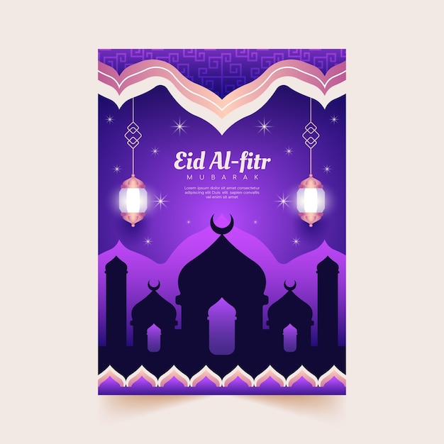Modello di biglietto d'auguri sfumato eid al-fitr