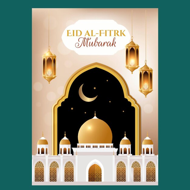 Modello di biglietto d'auguri sfumato eid al-fitr