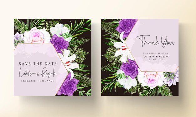 modello di biglietto d'invito con bellissimi fiori viola