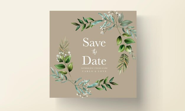 Modello di biglietto d'invito per matrimonio con bellissime foglie
