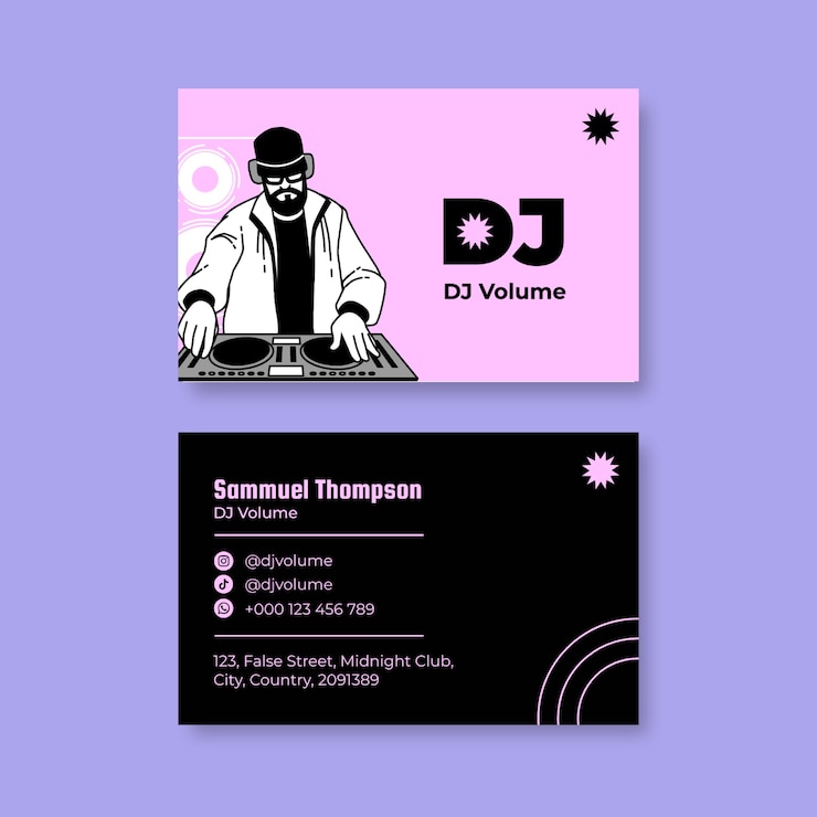 Vettore gratuito modello di biglietto da visita dj design piatto