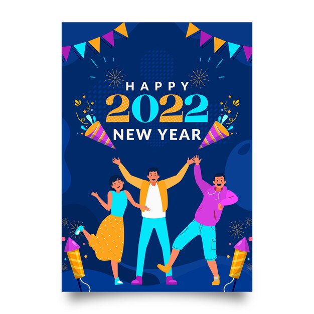 Modello di biglietto di auguri di Capodanno disegnato a mano