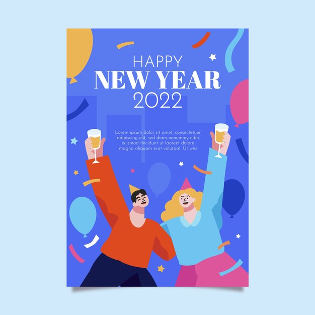 Modello di biglietto di auguri di Capodanno disegnato a mano