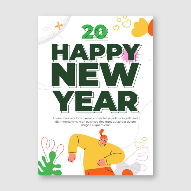 Modello di biglietto di auguri di Capodanno disegnato a mano
