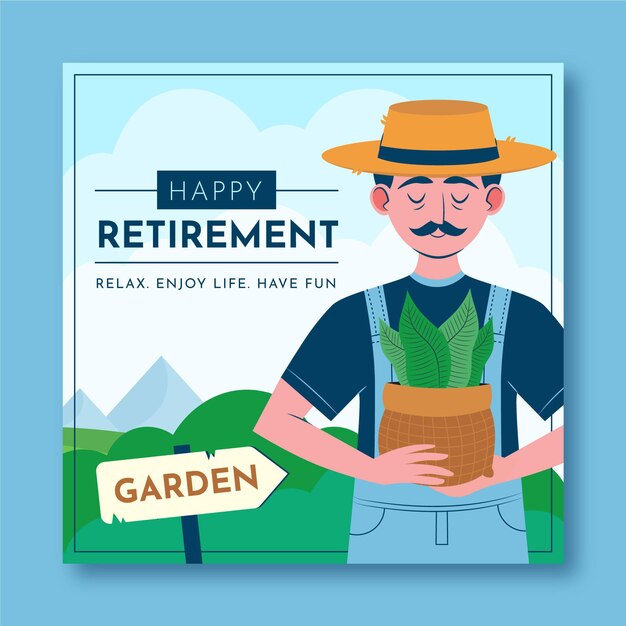 Modello di biglietto di auguri di pensionamento piatto organico