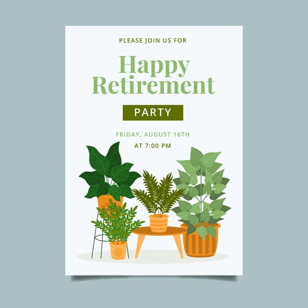 Modello di biglietto di auguri di pensionamento piatto organico