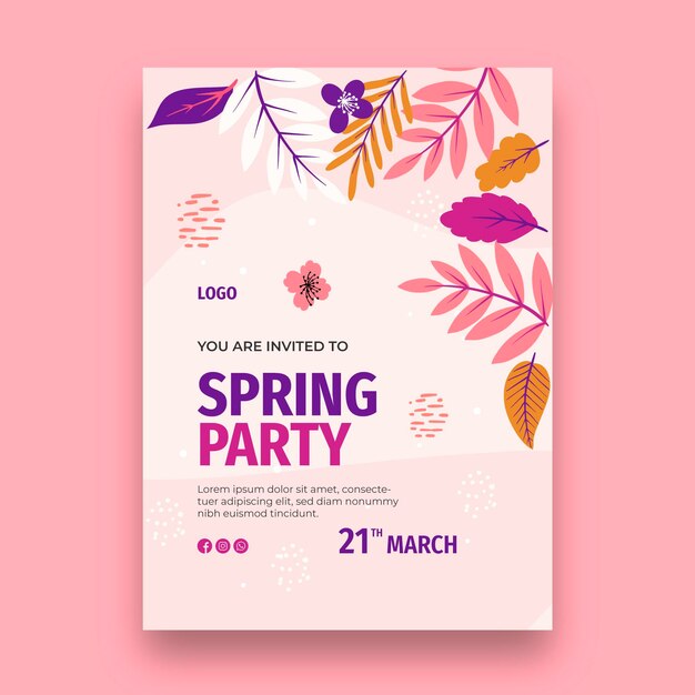 Modello di biglietto di auguri di primavera design piatto
