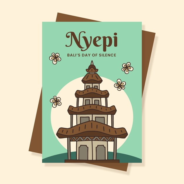 Modello di biglietto di auguri nyepi disegnato a mano