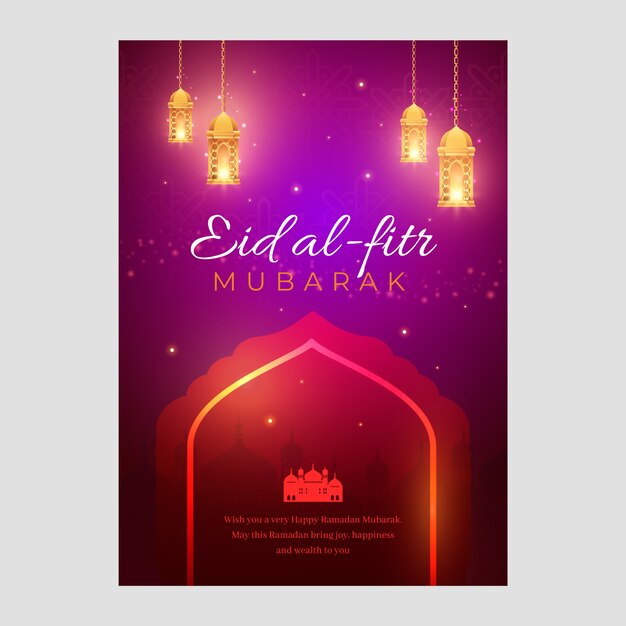 Modello di biglietto di auguri realistico per l'Eid al-Fitr con lanterne