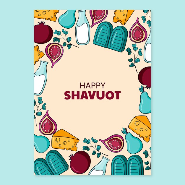Modello di biglietto di auguri shavuot disegnato a mano