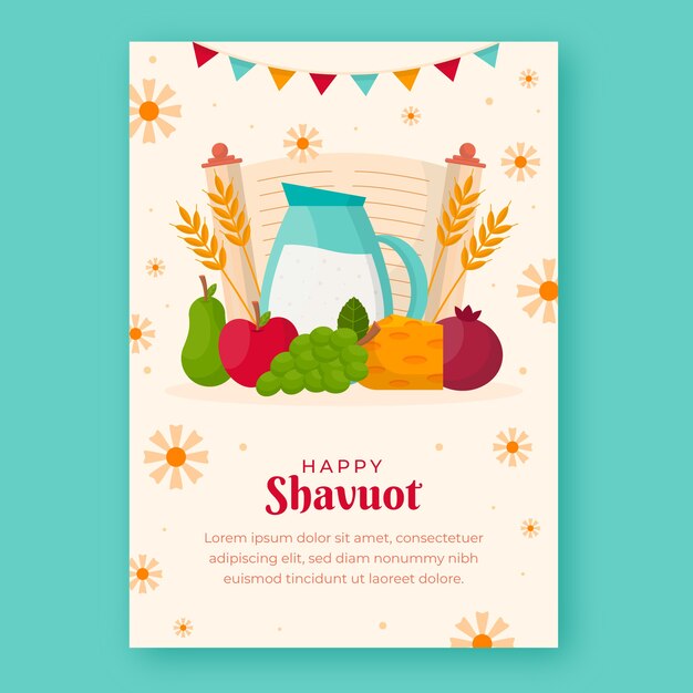 Modello di biglietto di auguri shavuot piatto