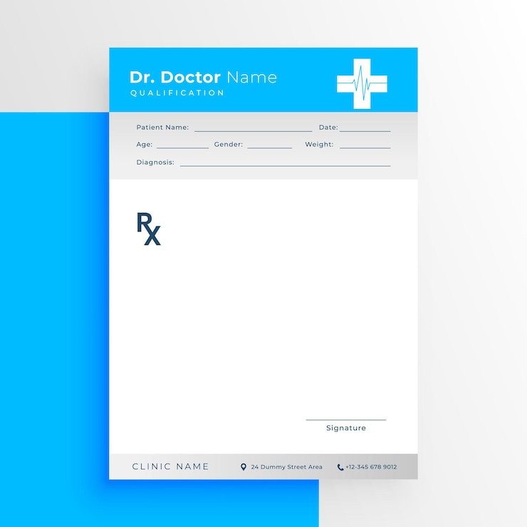 Vettore gratuito modello di blocco di lettere di prescrizione medica rx per il marketing aziendale